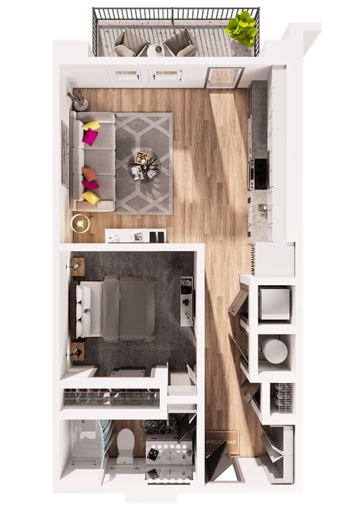 a floor plan of a house with a bedroom and a living room